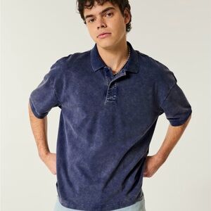 Boxy Crop Washed Polo - Washed Navy